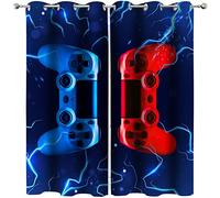 JOOCAR Modern Gamer Window Curtains Red and Blue Video Games Window Drapes for Bedroom Steel Grommet Top Curtains for Bedroom Living Room, 2 Panels