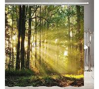 JOOCAR Nature Shower Curtain Magical Autumn Forest Woodland Sunset Sun Scene Sunlight Bathroom Decorative Waterproof Polyester Fabric Shower Curtain with 12 Hooks Size: 180x200cm