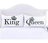 JOOCAR Pillowcase 2 PCS His and Hers Matching Couple Pillowcases Crown Queen King Pillowcase Romantic White Bed Home Decor Pillow Case Set with Envelope Closure End 50x76 cm