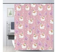JOOCAR Pink Christmas Shower Curtain Merry Christmas Happy Santa Claus Shower Curtains Watercolor Holiday Bathroom Decor Polyester Fabric Waterproof Shower Curtain Set with 12 Hooks, 165x180cm