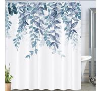 JOOCAR Shower Curtains for Bathroom Blue Leaf Tropical Leaves Plant on White Background Polyester Fabric Waterproof Shower Curtain Set with 12 Hooks, 180x180cm