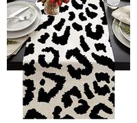 JOOCAR White Leopard Print Table Runner 72 Inches Long Linen Burlap Table Runner Animal Style Black and White Kitchen Dining Table Decoration for Home Party(13"x72")