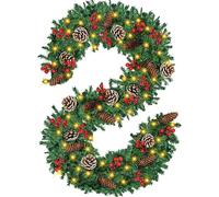 JOOCCO Christmas Garland with 100 LED Lights, 3.8M/12FT Prelit Artificial Christmas Garland Decorations with Pine Cones Red Berry for Indoor Home Stairs Mantle Fireplace Decor