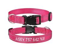 JOOCCO Personalised Dog Collar with Embroidery - Reflective Adjustable Pet Collar, Custom Name & Phone Number, 5 Sizes (XS-XL), 7 Colours - Secure Night Visibility for Dogs (Pink)