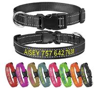 JOOCCO Personalised Dog Collar with Embroidery - Reflective Adjustable Pet Collar, Custom Name & Phone Number, 5 Sizes (XS-XL), 7 Colours - Secure Night Visibility for Dogs (Black)