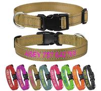 JOOCCO Personalised Dog Collar with Embroidery - Reflective Adjustable Pet Collar, Custom Name & Phone Number, 5 Sizes (XS-XL), 7 Colours - Secure Night Visibility for Dogs (Khaki)