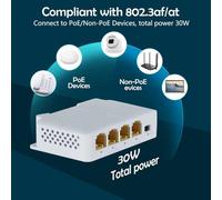 Jooehyer 4 Port POE Extender 10/100/1000Mbps 1 in 3 Out Gigabit PoE Extender 1 to 3 Network Switch Repeater for PoE Switch 3Pcs