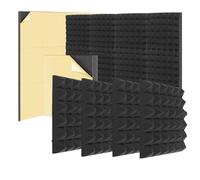 Jooehyer 6 Piece Self Adhesive Soundproof Wall Panels 2x12x12Inch Sound Proof Foam Panels Black Polyurethane for Wall,for Home,Recording Studio,Office