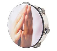 Jooehyer 8 Inch Double Row Jingle Tambourine Handbell Clap Drum Bell Percussion Instrument - Praying Hand Easy to Use