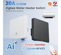 Jooehyer AI Assistant Enabled Wall Power Switch+ Remote Control 20A 4000W Tuya Zigbee RF433 Smart Switch Monitor for Hot Water Heater A