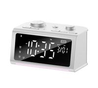 Jooehyer Alarm Speaker Bluetooth Speaker FM Radio LED Display Colorful Night Light Multifunctional Loud Sound White