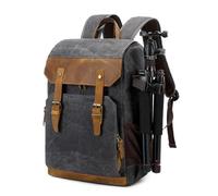 Jooehyer Batik Canvas Genuine Leather Photography Backpack Camera Backpack SLR/Mirrorless Photography Camera Bag Waterproof Leather with Laptop Compartment Tripod Holder B