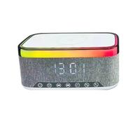 Jooehyer Bluetooth Speaker with Wireless Charging LED Ambient Light and Alarm Clock- FM Radio USB 15W Charging White