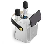 Jooehyer High Power Karaoke Bluetooth Speaker Portable 360 Stereo Surround Wireless Subwoofer with Dual Microphone White