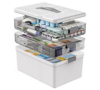 Jooehyer Medicine Box with Handle Portable 3Tier Large Capacity Medicine Organizer Multipurpose Medical Box with Removable Tray