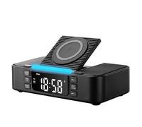 Jooehyer Multi-Function Wireless Charging Station with Bluetooth Speaker, Alarm Clock, FM Radio, Night Light, Phone Holder, Display