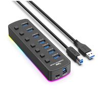 Jooehyer RGB USB 3.0 Hub 7 Ports USB Port Adapter 5Gbps Individual On/Off Switch Splitter Gaming USB Hub for Laptop PC Computer