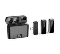 Jooehyer Wireless Lavalier Microphone Mini Portable Lavalier Microphone Dual Channel Audio Video Recording LCD Screen TYPE-C