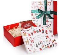 Joogee Gift Boxes with Bow and Shredded Paper Fill, 29 * 21 * 10.5 cm Cardboard Xmas Gift Box with Lid, Blank Card for Christmas Party Decorative, Xmas Present, Holiday White