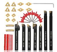 Joogto Indexable Lathe Turning Tool 21Pcs Kit 1/2'' 12mm Shank 7 Pcs Metal Lathe Tool Holder Set for Turning Grooving Threading Boring with 14 Pcs Carbide Inserts Turning Inserts Carbide Turning Tool