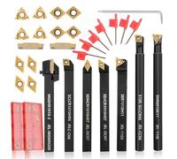 Joogto Indexable Lathe Turning Tool 14Pcs Kit 3/8'' 10mm Shank 7 Pcs Metal Lathe Tools Holder Set for Turning Grooving Threading Boring with 7 Pcs Carbide Inserts Turning Inserts Carbide Turning Tool