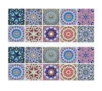 Joohere 20 Pcs Mandala Style Tile Stickers Self Adhesive Tile Stickers Moroccan Tile Stickers for Art Decor Home, Living Room Kitchen Bathroom(15 x 15 cm)