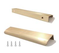 JOOJA 10 Pack Modern Style Finger Edge Pull Furniture DrawerHandles Hidden Cabinet Kitchen Drawer Handles Knobs, Brass, 150mm
