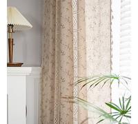 JOOJA 2 Panels Boho Floral Semi-Blackout Curtains - Geometric Cotton Linen Tassel Window Panels for Bedroom Living Room (Crochet Cotton Floral, 59x84)
