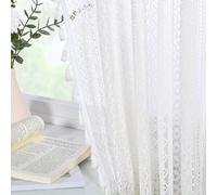 JOOJA 2 Panels Boho Windows Sheer Curtains Crochet Vintage Cotton Tassel Window Curtains Panels for Bedroom Living Room (Crochet White, 59x108)