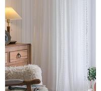 JOOJA 2 Panels Boho Windows Sheer Curtains Crochet Vintage Cotton Tassel Window Curtains Panels for Bedroom Living Room (Crochet White, 59x96)