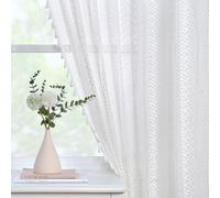 JOOJA Boho Crochet Semi Sheer Lace Curtains 63 inch Length 2 Panels Set, Rod Pocket Farmhouse White Curtains Vintage Cotton Tassel Window Treatment for Bedroom Living Room White 59x63