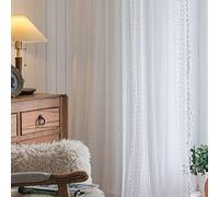 JOOJA Boho Curtains Crochet Semi Sheer Lace Curtains 84 inch Length 2 Panels Set, Rod Pocket Farmhouse Vintage Cotton Tassel Window Treatment for Bedroom Living Room White 59x84