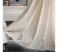 JOOJA Boho Floral Semi-Blackout Windows Crochet Curtains - Geometric Cotton Linen Tassel Panels for Bedroom & Living Room (Crochet Cotton Floral, 59x63)
