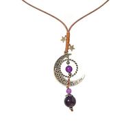 JOOKOCCI - Amethyst Moon Pendant Necklace for Women Boho Leather Cord Necklace Star Charm Healing Crystal Jewelry Daily Wear Surfer Gifts Wedding Accessories