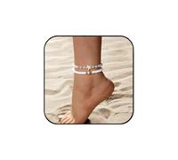 JOOKOCCI Boho Style Layered Anklet Set White Beaded Anklets with Seashell & Starfish Charms Summer Beach Foot Jewelry for Women