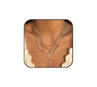 JOOKOCCI Golden Layered Necklace - Hip Hop Cross Pendant & Heart Charm Chain, Stackable Fashion Jewelry for Everyday Wear/Party Accessories, Trendy Gift for Women