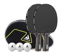 JOOLA Black Duo Pro Table Tennis Set 2 Table Tennis Bats + 3 Table Tennis Balls + Table Tennis Case Black 6-Piece