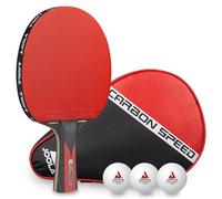 JOOLA Table Tennis Bat Carbon Speed | 1 Racket + 3 Ping Pong Balls + Case, black/red, 5 pieces