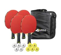Quattro Table Tennis Set - 4 Table Tennis Bats + 10 Ping Tennis Balls + Bag
