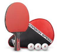 JOOLA Table Tennis Bat Carbon Speed | 1 Racket + 3 Ping Pong Balls + Case, black/red, 5 pieces