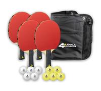 Quattro Table Tennis Set - 4 Table Tennis Bats + 10 Ping Tennis Balls + Bag
