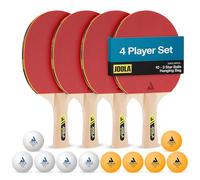 JOOLA Table Tennis Set Family with Carry Bag 4 Table Tennis Bats + 10 Training 40mm Ping Pong Balls - For Training and Recreational Play, multi-colour