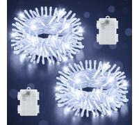 Joolivo Fairy Lights Battery Powered, Total 10M 100LEDs Cool White Christmas Lights Battery Operated with Timer, Waterproof Indoor Outdoor for Party Garden Christmas Tree Decorations, 2 Pack