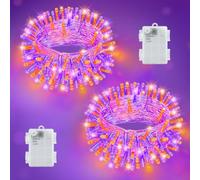 Joolivo Halloween Decorations Lights, Total 10M 100LEDs Orange Purple Battery Fairy Lights with Timer, 2 Pack Waterproof for Indoor Outdoor Halloween Party Garden Door Porch Decoration