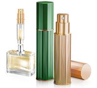 Joollurm 10ML Perfume Atomiser Perfume Travel Bottle, 2Pcs Refillable Atomiser Bottles, Leakproof Portable Mini Spray Bottle for Travel, Handbag, Pocket, Ideal for Women, Men, Gold & Green
