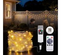 Joollurm 99FT/300LED USB Rechargeable String Lights, Battery Powered Rope Lights with 8 Lighting Modes, Hanging Waterproof Portable LED Lamp for Camping Essentials, Yard, Christmas Party- Warm White