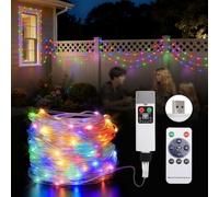 Joollurm 99FT/300LED USB Rechargeable String Lights, RGB Christmas Lights String with 8 Lighting Modes, Hanging Waterproof Portable LED Lamp for Camping Essentials, Yard, Christmas Party- Multicolor