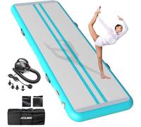 JOOLOOG Premium Inflatable Gymnastics Mat, Air Mat Tumble Track for Home Training, 4/8 Inch Thick Tumbling Mat with Pump for Kids Indoor Gymnastics Tumbling & Yoga,Water,Pink Black, 10ft*3.3ft*8in