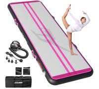 JOOLOOG Premium Inflatable Gymnastics Mat, Air Mat Tumble Track for Home Training, 4/8 Inch Thick Tumbling Mat with Pump for Kids Indoor Gymnastics Tumbling & Yoga,Water,Pink Black, 20ft*3.3ft*8in