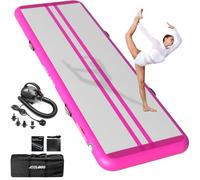 JOOLOOG Premium Inflatable Gymnastics Mat, Air Mat Tumble Track for Home Training, 4/8 Inch Thick Tumbling Mat with Pump for Kids Indoor Gymnastics Tumbling & Yoga,Water,Pink Black, 10ft*3.3ft*8in